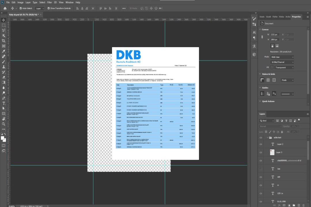 Modèle Word et PDF de relevé de compte courant de l'organisation Deutsche Kreditbank template